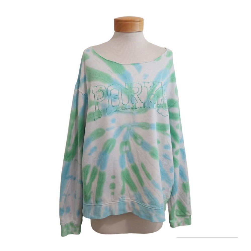 Parks Project Tie Dye Embroidered PARKS Logo Cut Sweater Cut Off Neck M